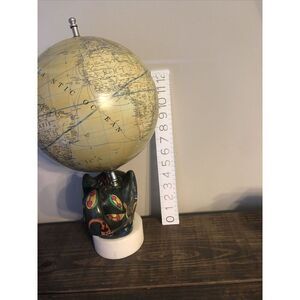 Stone Elephant World Globe on Painted  on Marble Base Art Deco. Rare.  Read